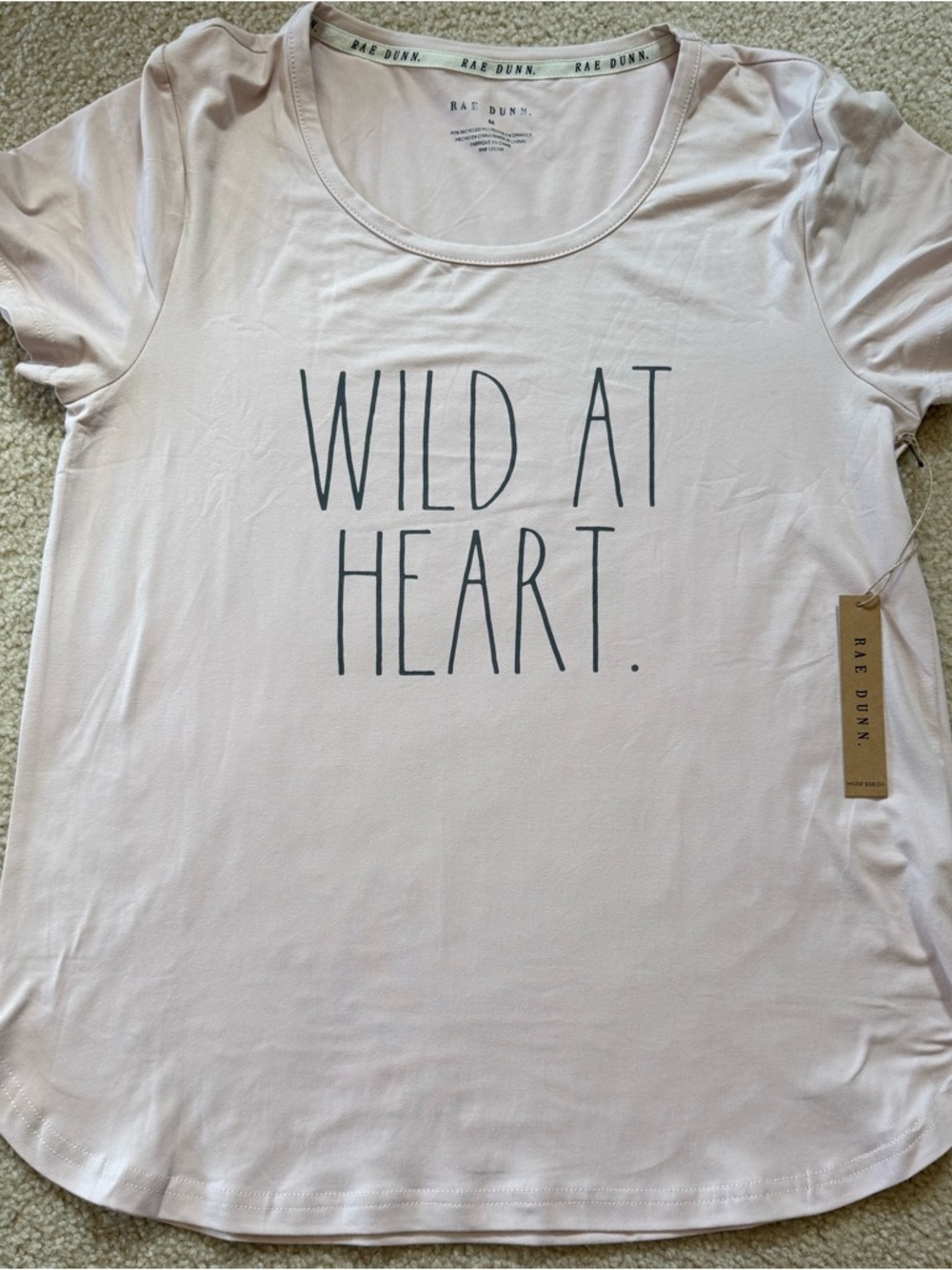 NWT Rae Dunn WILD AT HEART T-Shirt
Short Sleeve Lilac Poly/Spandex Medium